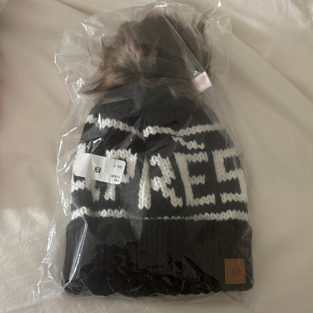 Black and White Pom-Pom Beanie